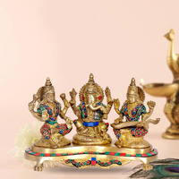 Amazon Brand  Umi Brass Lakshmi Ganesha Saraswati Statue Idol for Home Decor Mandir Diwali | Height : 6 Inches (Aqua)