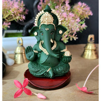 Handcrafted Poly Resin Ganesha Statue with Base - Perfect for Car Dashboard, Office Desk, Shelves, and Home Decor - Ideal Housewarming Gift! (ForestGreenMukut)