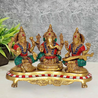 Amazon Brand  Umi Brass Lakshmi Ganesha Saraswati Statue Idol for Home Decor Mandir Diwali | Height : 6 Inches (Gold)