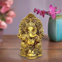 Amazon Brand  Umi Ganesha Brass Handcrafted Antique Finish Bhagwan Ganpati Sitting Idol, Height : 9 Inch