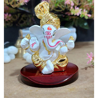 Electrum Kala udyam Ganesha Statue for Car Dashboard|Silver Plated Statue of Ganpati for Peace and Prosperity| Idol for Pooja, Office and Home Decor and Gifts (GoldWhitePagadiMDF)