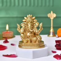 CraftVatika Ganesha Brass Idol Sitting on Base - Ganpati Sitting Idol Brass Ganesha Murti Statue Pooja Home Dcor Gift (3.8 Inch Height)