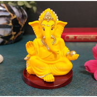 Handcrafted Poly Resin Ganesha Statue with Base - Perfect for Car Dashboard, Office Desk, Shelves, and Home Decor - Ideal Housewarming Gift! (GaddiMangowithbase)