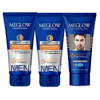 Meglow Men combo Pack of 3- Fairness Cream 50 g(1) and Mens Instant Glow Facewash 70g (2) for Brighter and Refreshing Skin | Rakhi Gift for Brother | Gift for Husband and Boyfriend