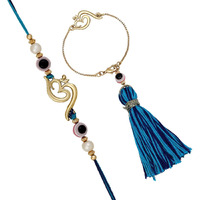 Mahi Gold Plated Evil Eye and Om Lumba and Brother Rakhi Pair for Bhaiya and Bhabhi (RCOL1105543G)