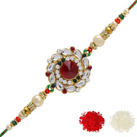 Riddhika Ventures Stylish Kundan and AD Ring Rakhi with Roli Chawal and Greeting Card (K14)