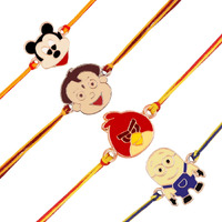 Mahi Combo of 4 Popular Trendy Multicolor Cartoon Kids Rakhi with Meena Work (RCO1105326Z)