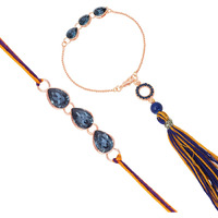 Mahi Water Drop Monatana Blue Crystal Rakhi Combo for Bhai and Bhabhi (RCOL1105336M) For Unisex Adult.