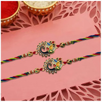 The Purple Tree Unisex Meenakari Peacock Rakhi For Brother With Greeting Card And Roli Chawal (2 Rakhi), Rakhi For Bhai, Rakshabandhan Gift Combo, Best Gift, Rakhi Set For Brother