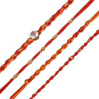 Accessorisingg Combo of 4 Red and Yellow Mauli Threads Rakhi for Brother | Rakshabandhan 2021 [RAC053]