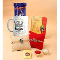 Rakshabandhan Rakhi Chocolate Mug Combo Pack, Best Brother Rakhi Mug Gift, Raksha bandhan gift for brother chocolate, Peacock Rakhi For Brother with Greeting Card (Rakhi Combo)