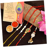 Collectible India 4 Rakhi For Brother Combo | Elegant Rakhi for Brother and Bhabhi and Kid | Bhabhi Lumba Rakhi | Krishna Rakhi | Rakhi Gifts | Rakshabandhan Gift Card,Roli Tilak Pack