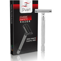 Pearl Shaving Double Edge Safety Razor (SS-01 CC-CHROME) made with Brass Metal- Classic & Traditional Shaving Razor | Complimentary Razor Blade Refills | Shaving Kit | Rakhi Gift Option