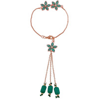 Mahi Rose Gold Plated Green Crystals Floral Lumba Rakhi for Bhabhi (RAL1100711ZGre)