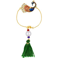 Mahi Peacock Shaped Meenakari Work Lumba Rakhi for Bhabhi (RAL1100679G)