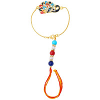 Mahi Peacock Shaped Meenakari Work Lumba Rakhi for Bhabhi with Beads and Crystals (RAL1100677G)