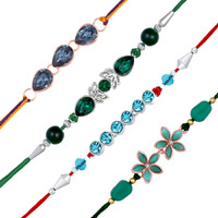 Mahi Rakhi Multicolor Combo of 4 Beautiful Rakhi Set with Crystals for Men (RCO1105542M)