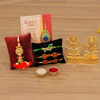 Collectible India Rakshbandhan Special Rakhi Combo Set - Rakhi for Bhaiya Bhabhi - Rakhi Gift For Brother - Metal Gold Plated Ganesha Lakshmi Set, Lumba Rakhi Gift, Shri Nath Ji Rakhi, Greeting Card