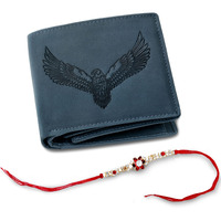 URBAN FOREST Rakhi Gift Hamper for Brother - Vintage Blue Mens Leather Wallet and Rakhi Combo Gift Set for Brother - 4579