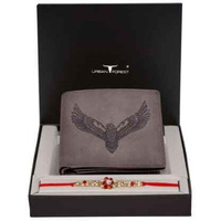 URBAN FOREST Rakhi Gift Hamper for Brother - Vintage Grey Mens Leather Wallet and Rakhi Combo Gift Set for Brother - 4763