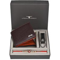 URBAN FOREST Rakhi Gift Hamper for Brother - Brown/Orange Mens Leather Wallet, Black Keyring and Rakhi Combo Gift Set for Brother - 4564