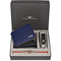 URBAN FOREST Rakhi Gift Hamper for Brother - Blue Mens Leather Wallet, Black Keyring and Rakhi Combo Gift Set for Brother - 4565