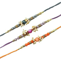 The Purple Tree Designer Pearl and Glass Beads Dora Rakhi Combo For Brother with Greeting Card and Roli Chawal (3 Rakhi), Rakhi for bhai, Rakshabandhan Gift combo, Best Gift For Brother