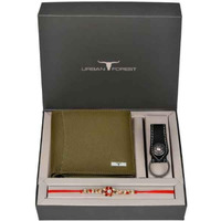 URBAN FOREST Rakhi Gift Hamper for Brother - Classic Olive Green Leather Wallet, Keychain & Rakhi Combo Gift Box - 4769