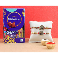 SFU E Com Cadbury Celebration Chocolates | Set of 2 Rakhi with Chocolates | Rakhi Cadbury Chocolate Hamper | Roli, Chawal, Chandan, Misri | 004