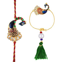 Mahi Peacock Shaped Meenakari Combo Multicolor Rakhi for Bhaiya and Bhabhi (RCOL1105344M)