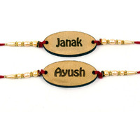 AJANTA ROYAL Personalized Wooden Rakhi With Name for Brother on Rakshabandhan (Qty : 2, Oval) For Men