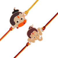 Mahi Combo of Bal Ganesh and Bal Hanuman Kids Rakhi with Meena Work (RCO1105335Z)