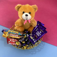 SFU E Com Chocolate with Cute Teddy Hamper | Gift for Holi, Rakhi, Diwali, Anniversary, Birthday, Christmas, Valentine, Her, Him | Assorted Chocolate Gift | 006|280 gram