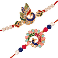 Mahi Multicolour Peacock Crystal and Artificial Pearl Rakhi Combo for Men (RCO1105220Z)