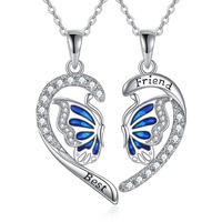 SANNIDHI Necklace for Girls Women Stylish Engraved Heart Butterfly Necklace Alloy Bff Best Friend Friendship Necklace Butterfly Pendant Locket Birthday Rakhi Gift for Sisters, Friends - 2Pcs