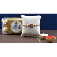 SFU E Com 16 Pieces Ferrero Rocher with Rakhi | Rakhi with Ferrero Rocher Chocolates | Rakhi Chocolate for Brother | Roli, Chawal, Chandan, Misri | 123