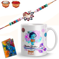 nawema Krishna Mug & Rakhi Gift Set for Brother, Rakhi Gift, Sister Gift with Glossy Printed Ceramic Coffee Mug - White, 320|ML (White 5)