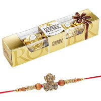 Astonished Retail SFU E Com 4 Pieces Ferrero Rocher with Rakhi | Ferrero Rocher Chocolate for Brother | 4 Pieces Ferrero Rocher Rakhi Hamper | 130