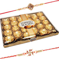 Astonished Retail SFU E Com 24 Pieces Ferrero Rocher with Set of 2 Rakhi | Ferrero Rocher Chocolate for Brother with Rakhi | 24 Pieces Ferrero Rocher Rakhi Hamper | 5234