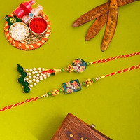 Perpetual Rakhi Idol for Home Dcor - Radha Krishna Showpiece Gift Combo with Rakhi for Brother and Bhabhi, Bhai Rakhi, lumba Rakhi, Greeting Card with Best Wishesh