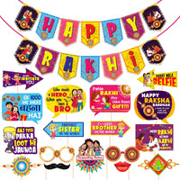 Zyozique Happy Rakhi Decoration Photo Booth Props+1 Set Happy Rakhi Paper Banner,Raksha Bandhan Decoration Items for Rakhi (Pack of 18)