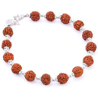 DHRUVS COLLECTION 925 Silver Rudraksha Bracelet With Flower Caps for Boys, Girls, Men & Women | Traditional Rakshabandhan Rakhi For Brother & Bhabhi, Ideal For Casual Wear