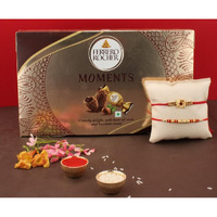 SFU E Com Rocher Moments with Set of 2 Rakhi | Rakhi Chocolate Gift Hamper | Rakhi with Chocolates| Roli, Chawal, Chandan, Misri | 09