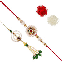 perpetual Bhaiya Bhabhi Rakhi Set of 2  Handmade Kundan Couple Rakhi Set Of 2,Lumba Rakhi for Bhabhi With Roli Chawal