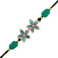 Mahi Rose Gold Plated Green Crystals Floral Lumba Rakhi for Brother (RA1100715ZGre)