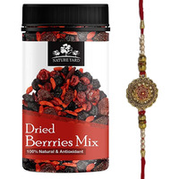 NATURE YARD Berries mix - Mix of Dried Cranberry, Blueberry, Goji berry & Strawberry Dry fruits - 205gm - Rakhi Gift For Brother- Designer Golden Coin Rakhi Gifting Set (250gm + 1 Rakhi) - Antioxidant rich berry (250 gm + rakhi)