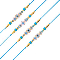 perpetual Evil Eye Rakhi For Brother And Bhabhi - Handmande Thread Rakhi Combo Set Of 4, Perfect Rakhi For Kids Boy With Roli Chawal Hamper