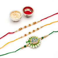 Set of 3 Rakhi For Brother and Bhabhi - Round Extensive Rakhi For Bhaiya Bhabhi/Flower Rakhi For Bhabhi