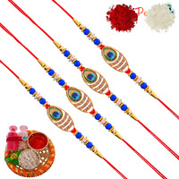 perpetual Evil Eye Rakhi For Brother And Bhabhi - Handmande Thread Rakhi Combo Set Of 3, Perfect Rakhi For Kids Boy With Roli Chawal Hamper