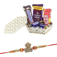 Astonished Retail Little Chocolate Gift Box for Gift | Ganesh Ji Rakhi with Chocolate for Brother | Rakhi Chocolate Hamper | Roli, Chawal, Chandan, Misri | 524